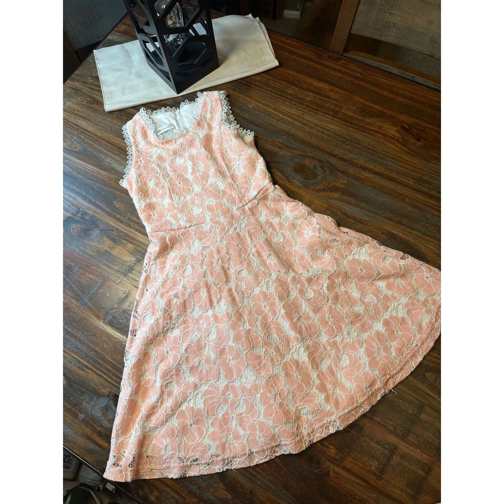 Bonnie Jean Girls Peach White Floral Lace Fit & Flare Dress R45202-DV Size 8